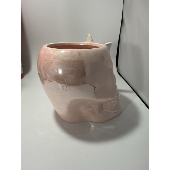 Market Finds Hand Painted Pink Coffee Cup Mug Skulls Skeleton Halloween NWT - Picture 3 of 7